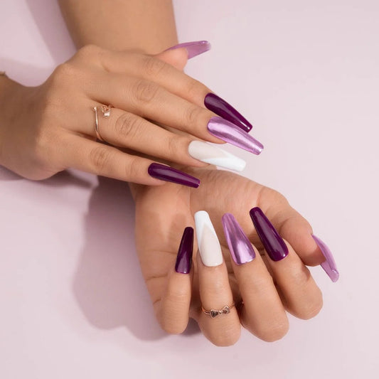 Chrome Everything Purple Fake Nails Set