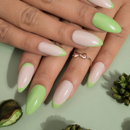Green French Tips Press-On Nails Set
