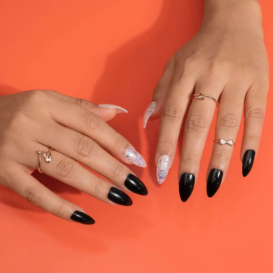 Glossy Black Glitter Press-on Nails Set