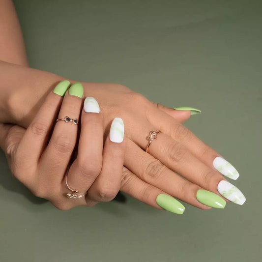 Green Marble Handmade Glossy Press-on Nails