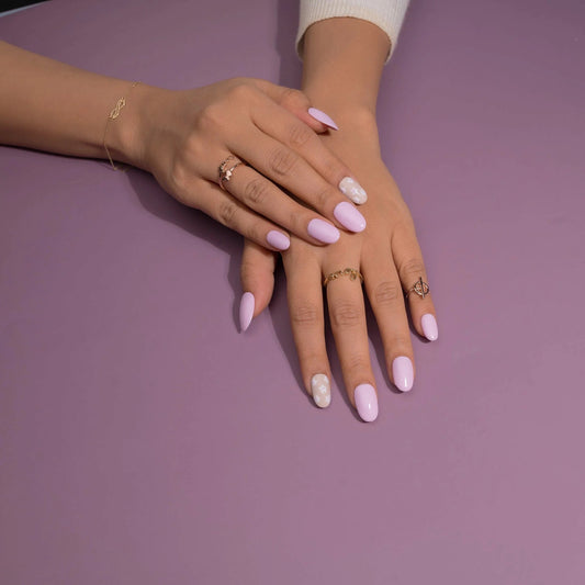 Floral Purple Lavender Daisies Artificial Nails Set