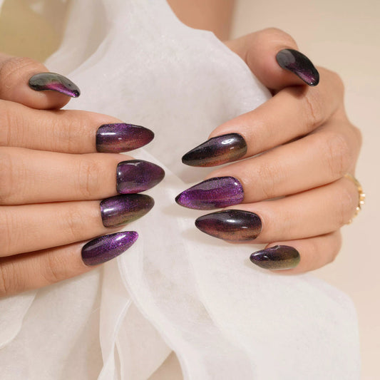 Purple Cat Eye Press-on Nails Set