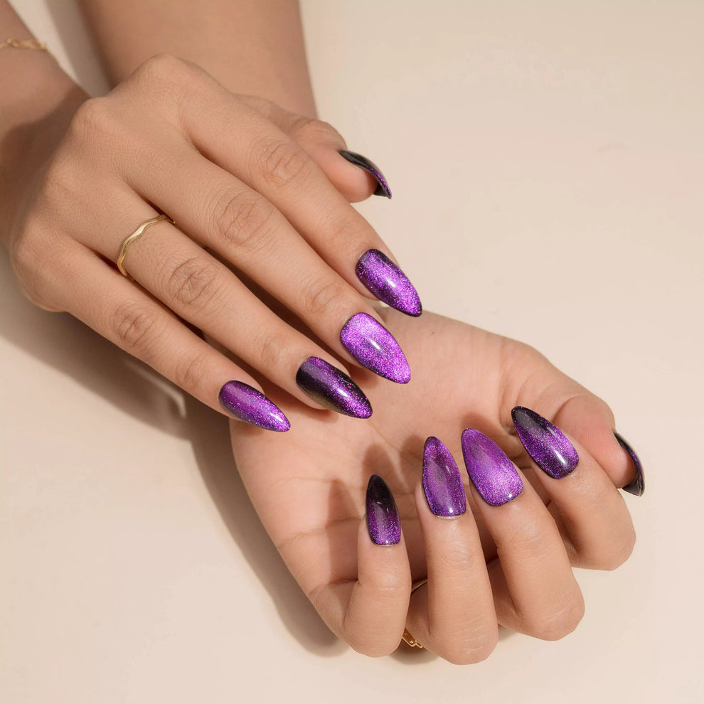 Purple Cat Eye Press-on Nails Set