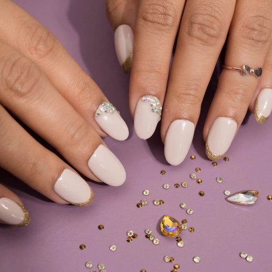 Rhinestone Royal Golden French Tips Stick on Nails