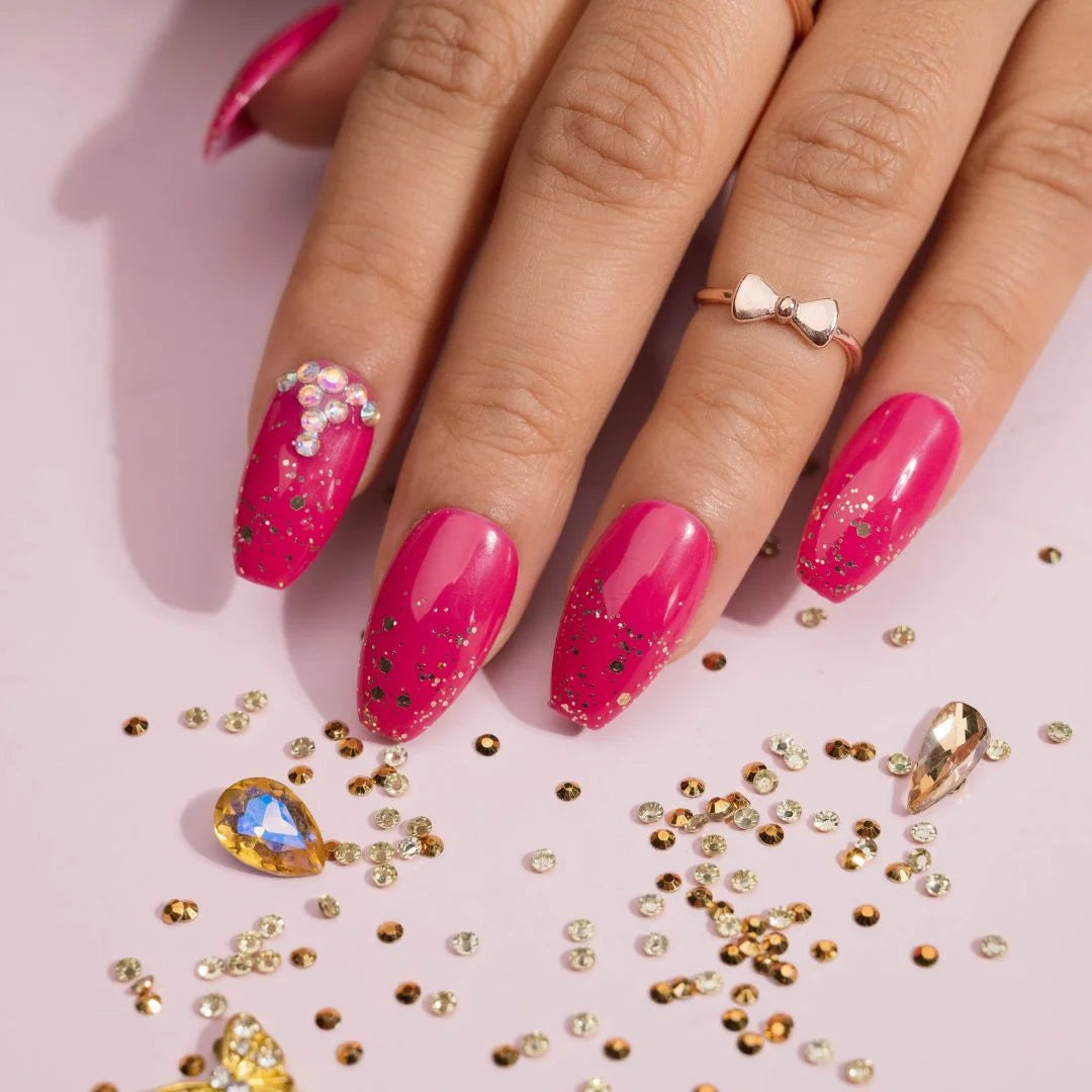 Rhinestone Dark Raspberry Wedding Press-on Nails