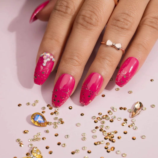 Rhinestone Dark Raspberry Wedding Press-on Nails