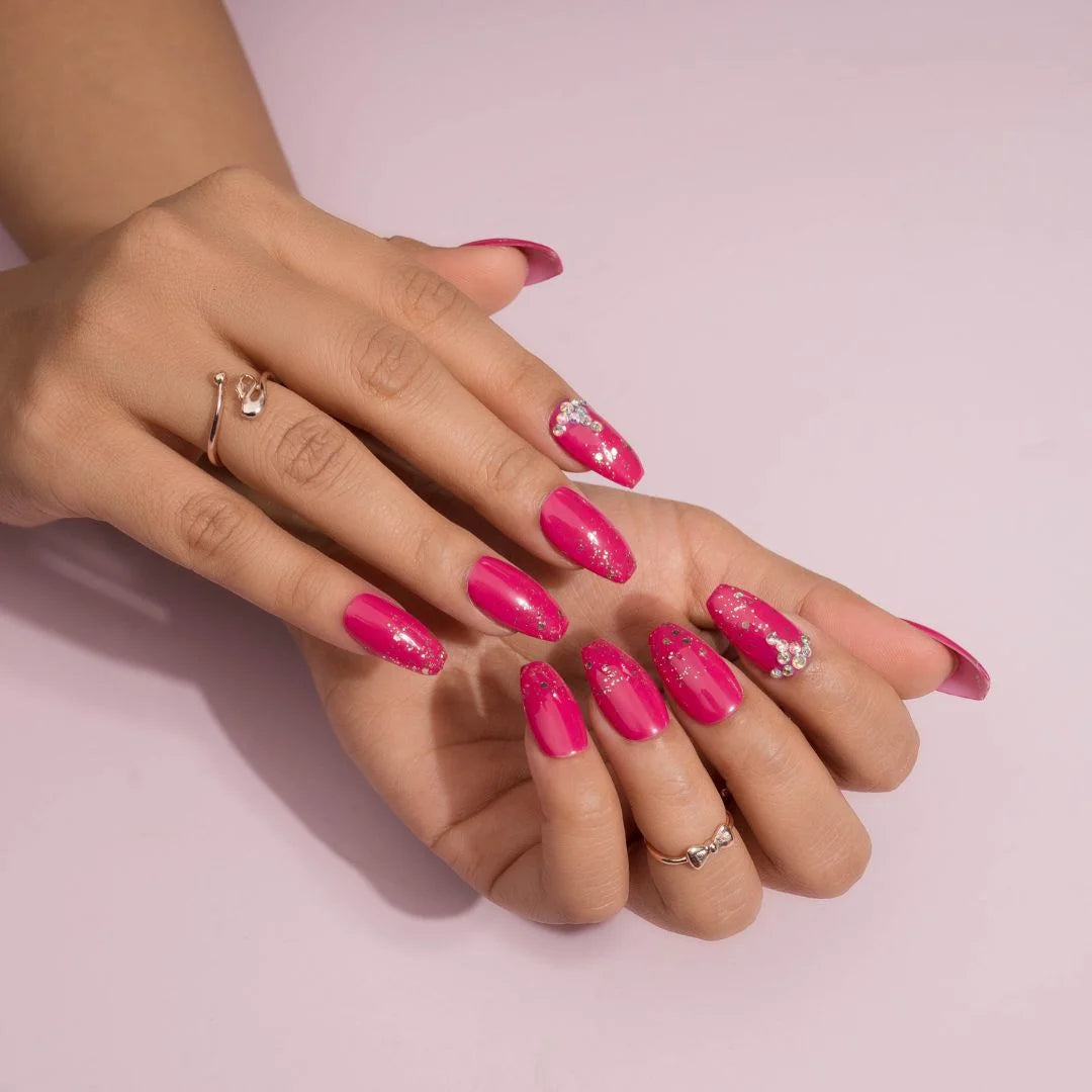 Rhinestone Dark Raspberry Wedding Press-on Nails