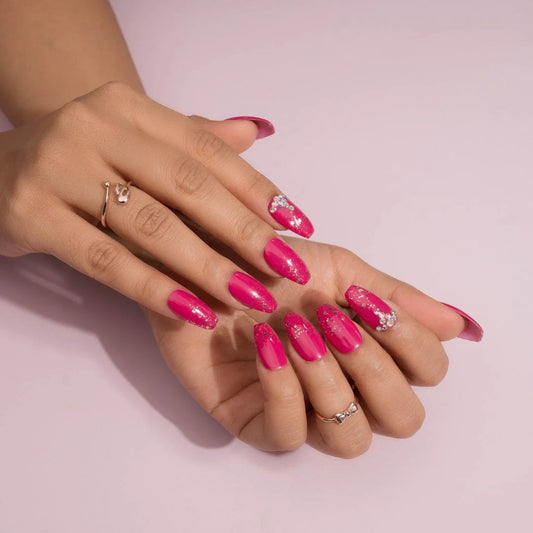 Rhinestone Dark Raspberry Wedding Press-on Nails