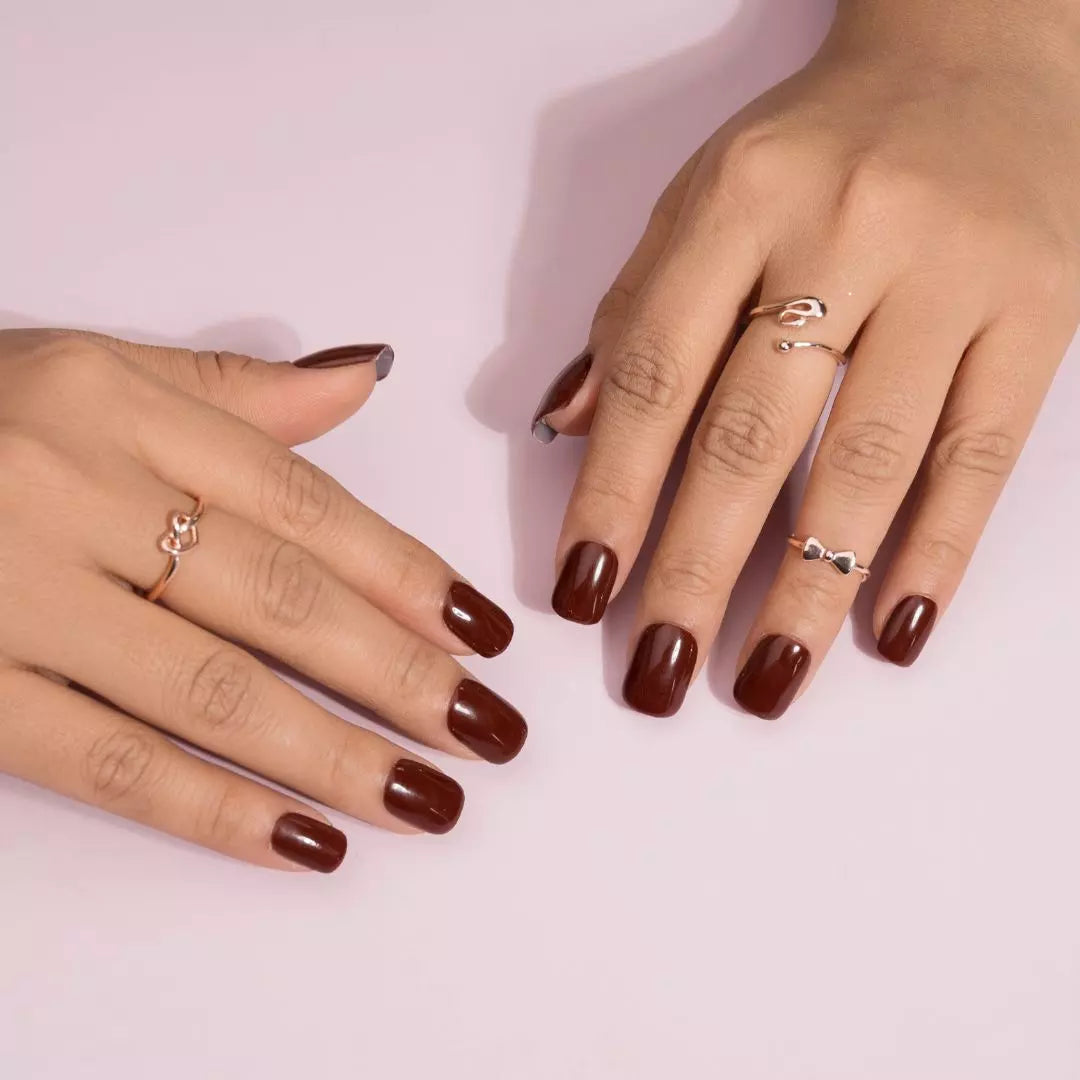 Solid Merlot Artificial Nails Set With Application Kit