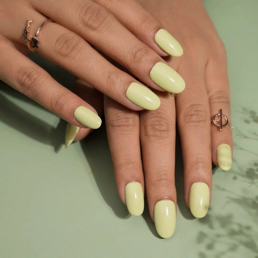 Solid Round Pistachio Fake Stick on Nails