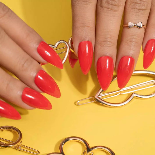 Solid Blood Red Stick On Nails Set