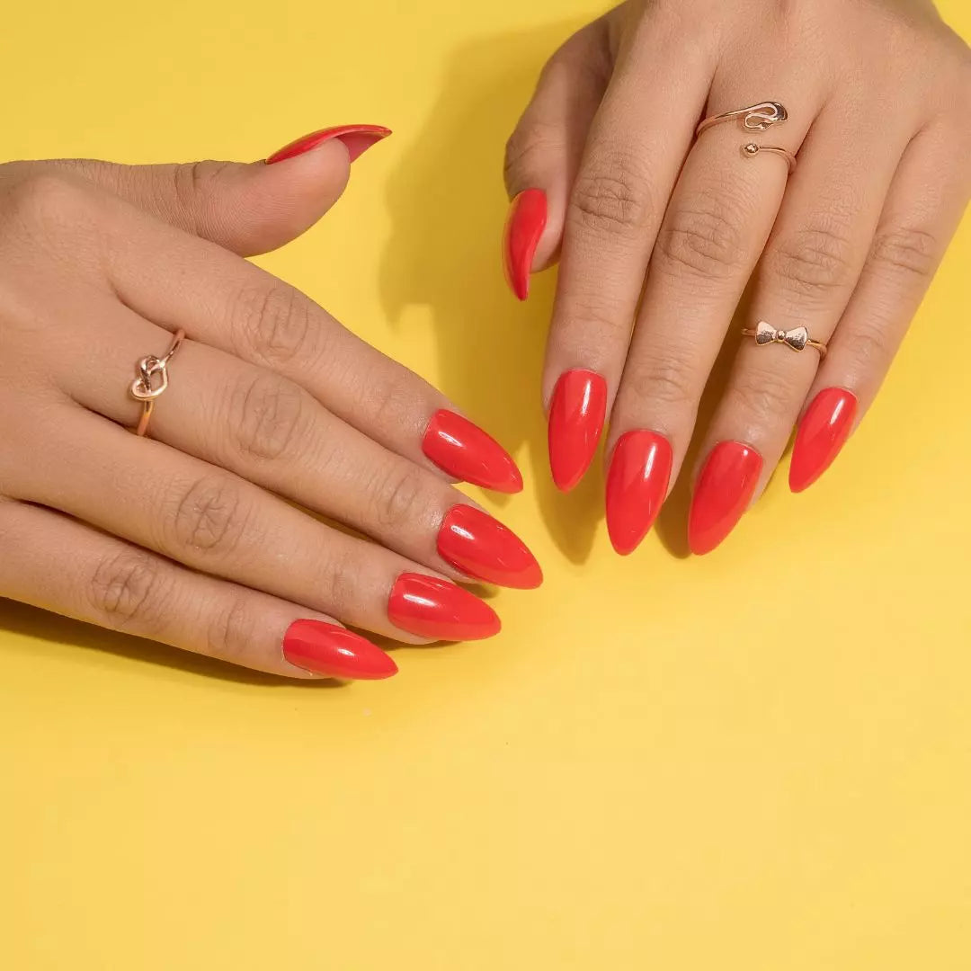 Solid Blood Red Stick On Nails Set