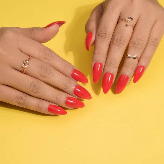 Solid Blood Red Stick On Nails Set