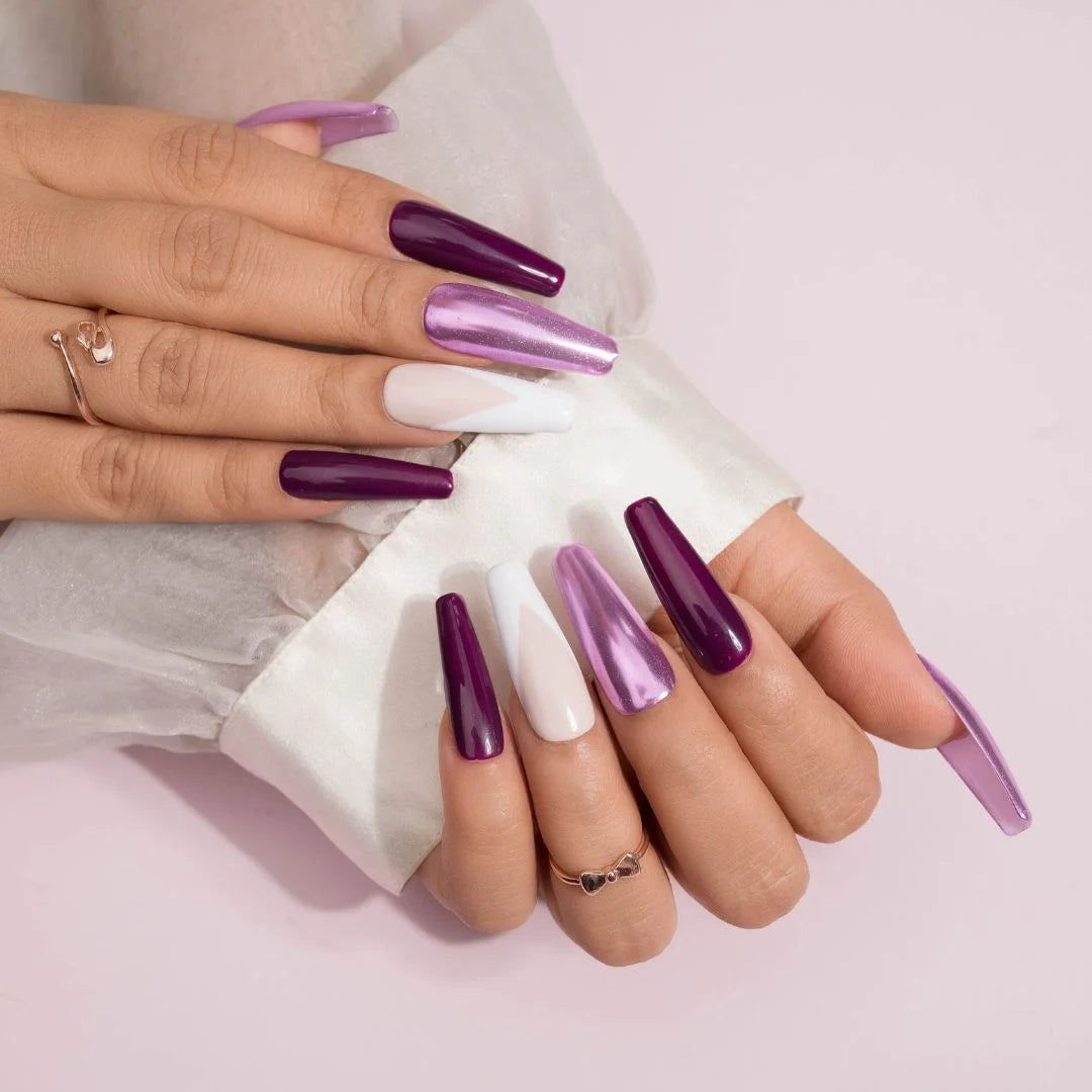 Chrome Everything Purple  Fake Nails Set