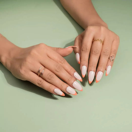 Orange French Tips Reusable Nails