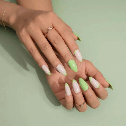 Green French Tips Press-On Nails Set