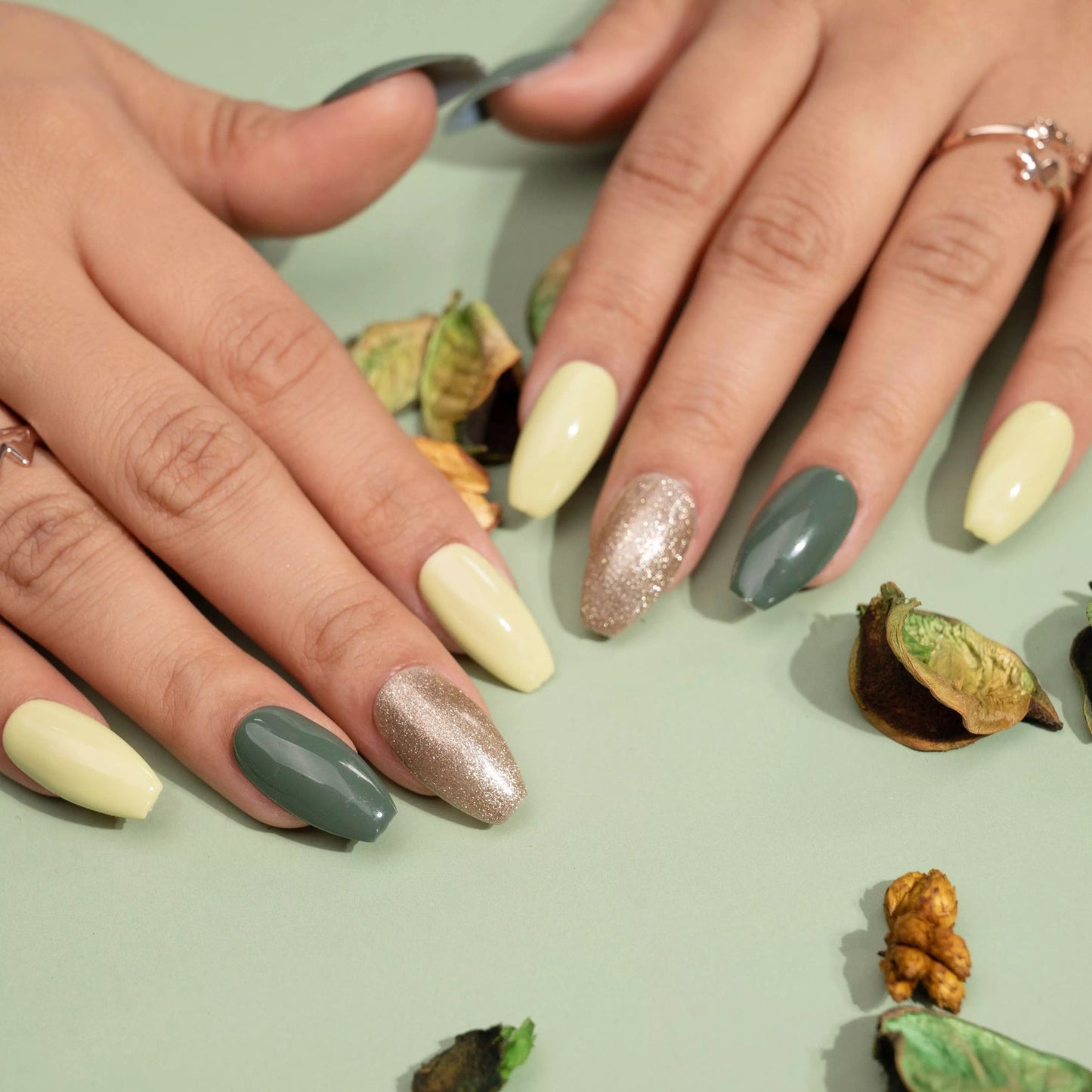 Green Glitters and Greens Press-On Nails