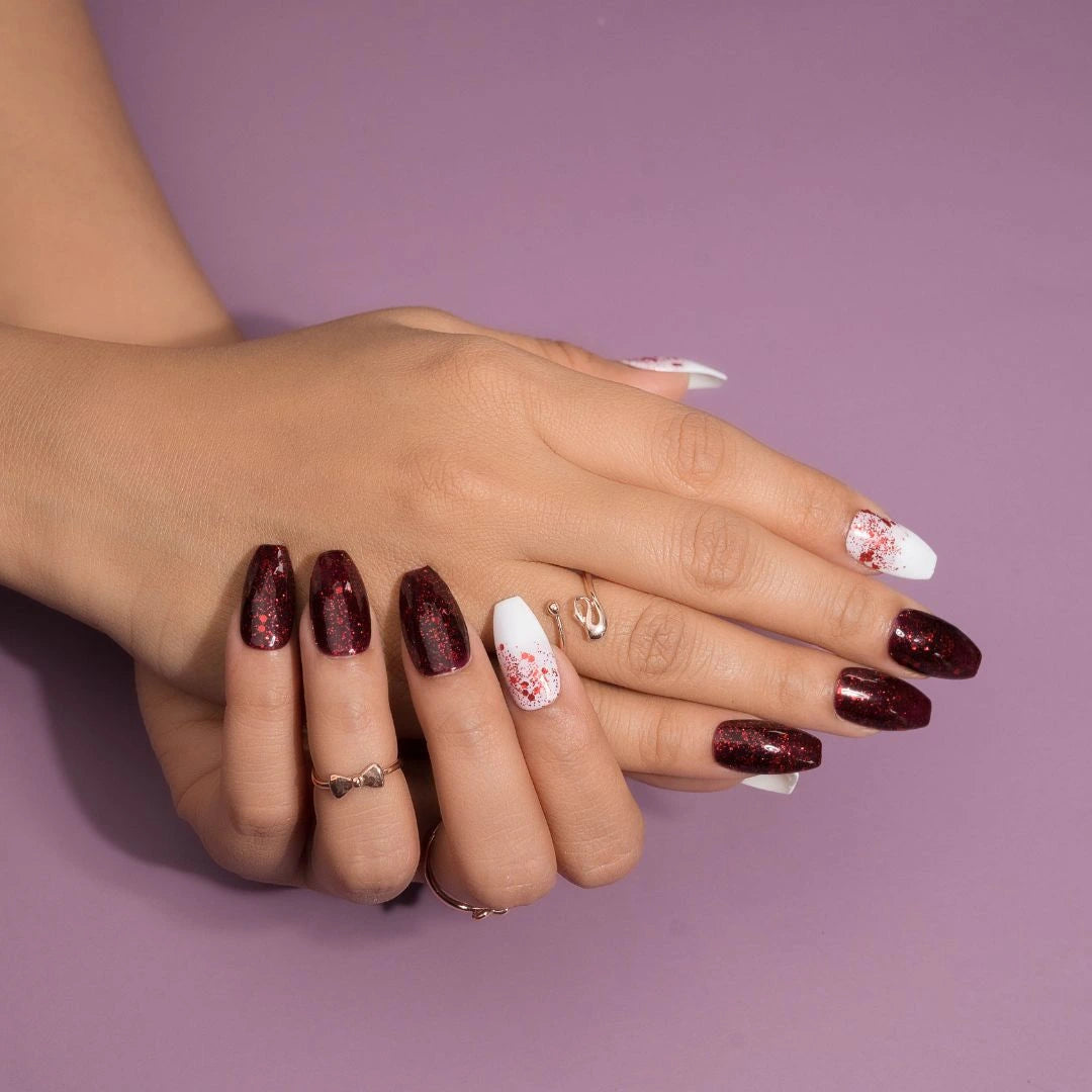 Red and White Glitter Press-on Nails Set