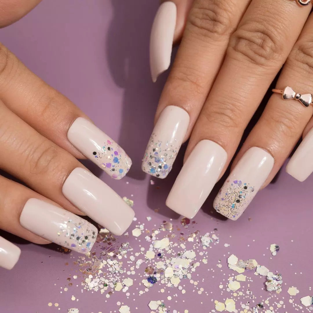 Beige Glitter Press-On Nails Set
