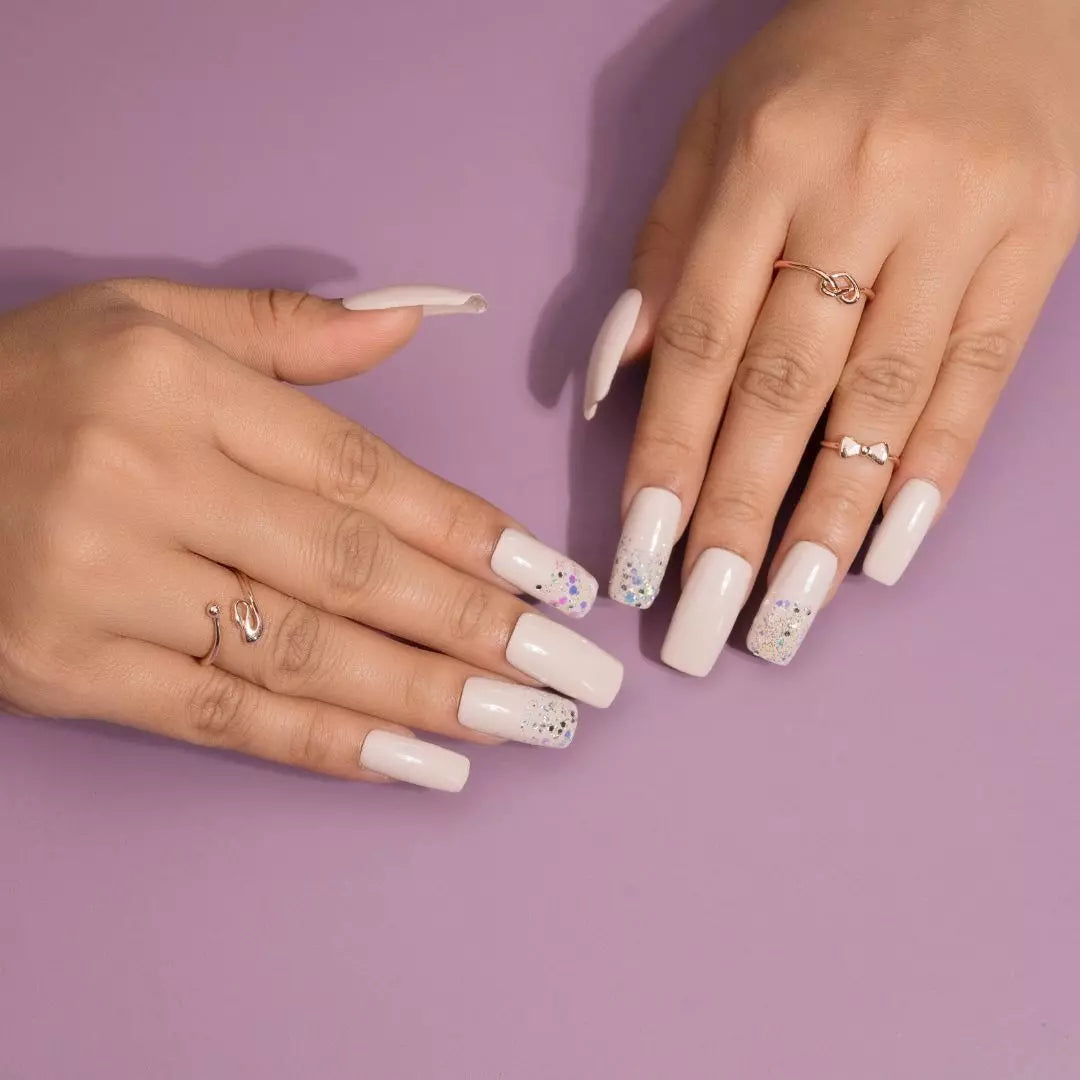 Beige Glitter Press-On Nails Set