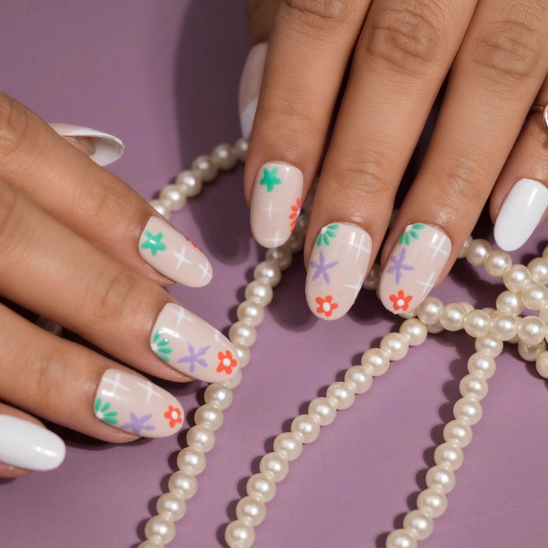 Floral Harmony Beige Press-On Nails