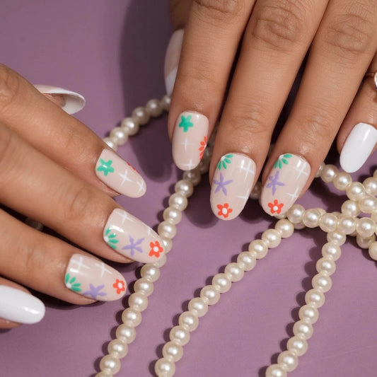 Floral Harmony Beige Press-On Nails