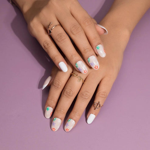 Floral Harmony Beige Press-On Nails