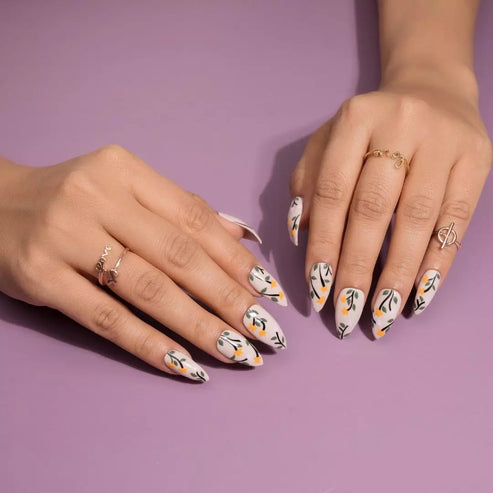Hand painted Floral Nude Press-On Nails Set