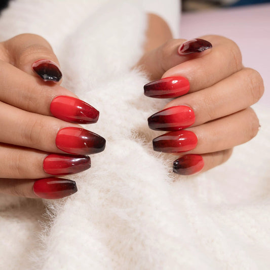 Red Black Ombre Presson Nails Set