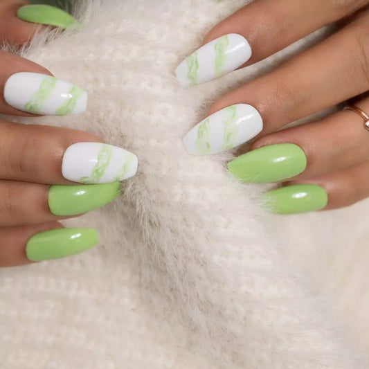 Green Marble Handmade Glossy Press-on Nails