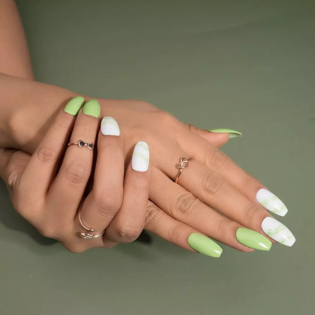 Green Marble Handmade Glossy Press-on Nails