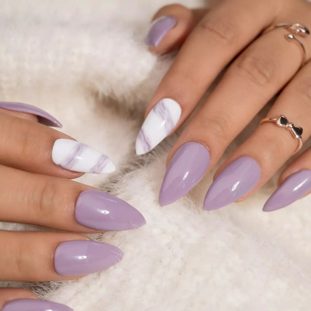 Dusty Lilac Marble Press-on Nails Set