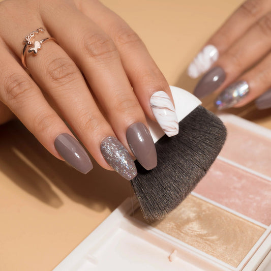 Nude Marble and Foil Art Holographic Press-On Nails Set