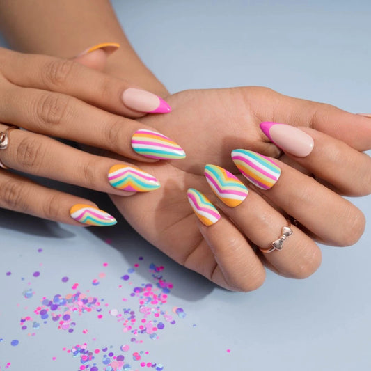 Colour Splash - I feel Happy Multicolour Handmade Presson Nails