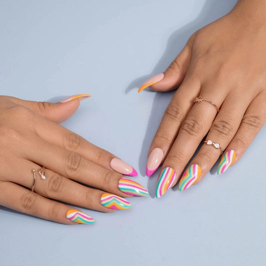 Colour Splash - I feel Happy Multicolour Handmade Presson Nails