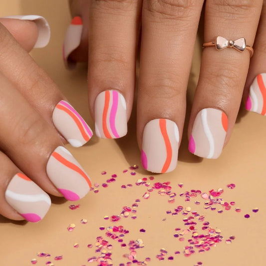 Colour Splash - Matte Sunday Pink Swirl like Acrylic Nails Set
