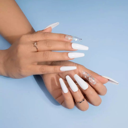 Clear nail art - white Butterfly Fake Nails Set