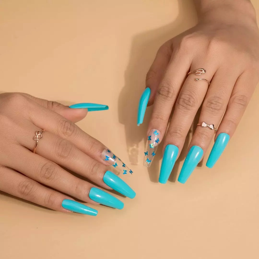 Clear Nail Art – Blue Butterfly Press-on Nails Set