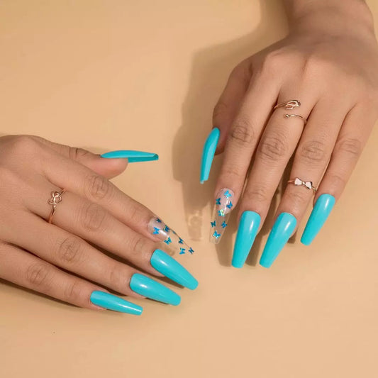 Clear Nail Art – Blue Butterfly Press-on Nails Set