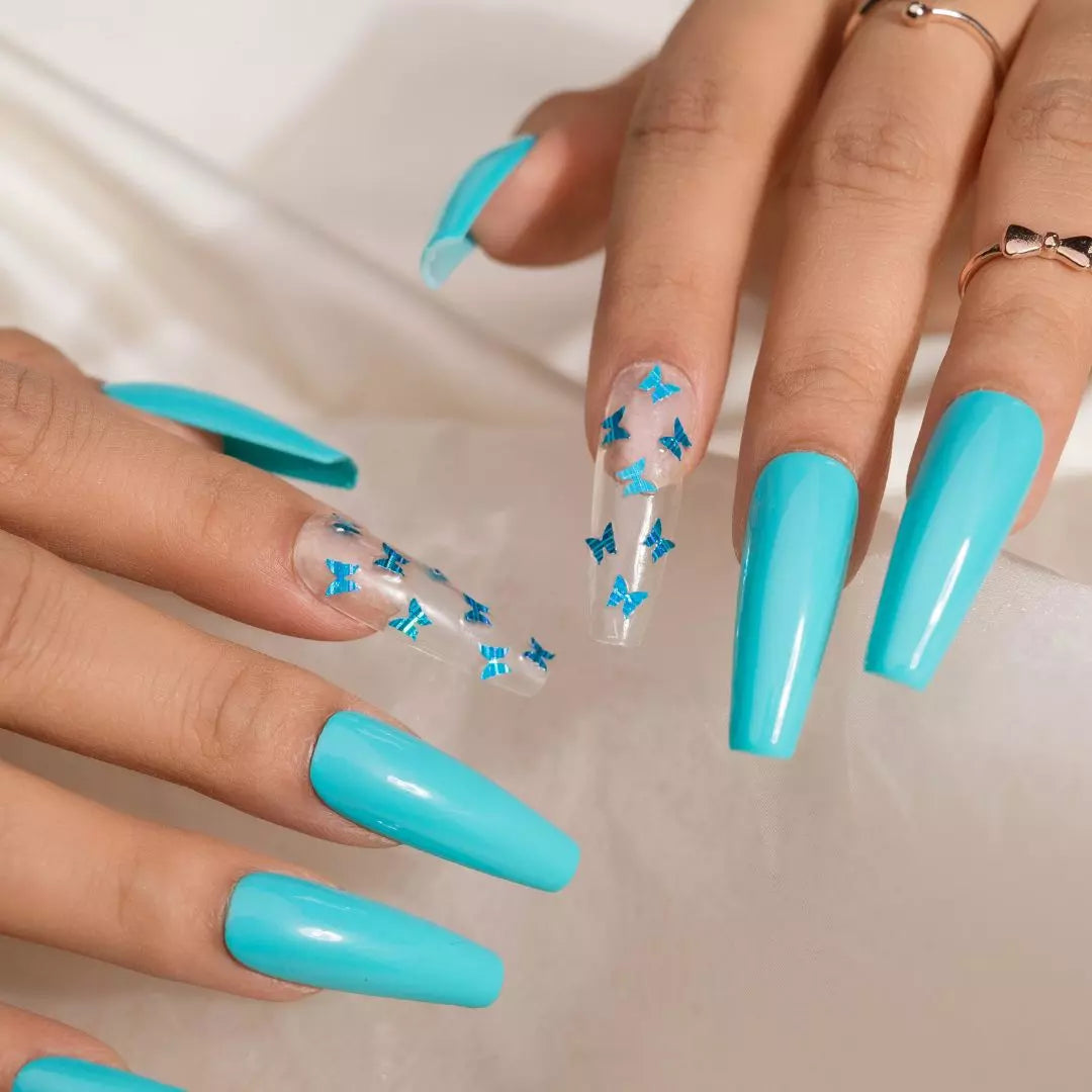 Clear Nail Art – Blue Butterfly Press-on Nails Set