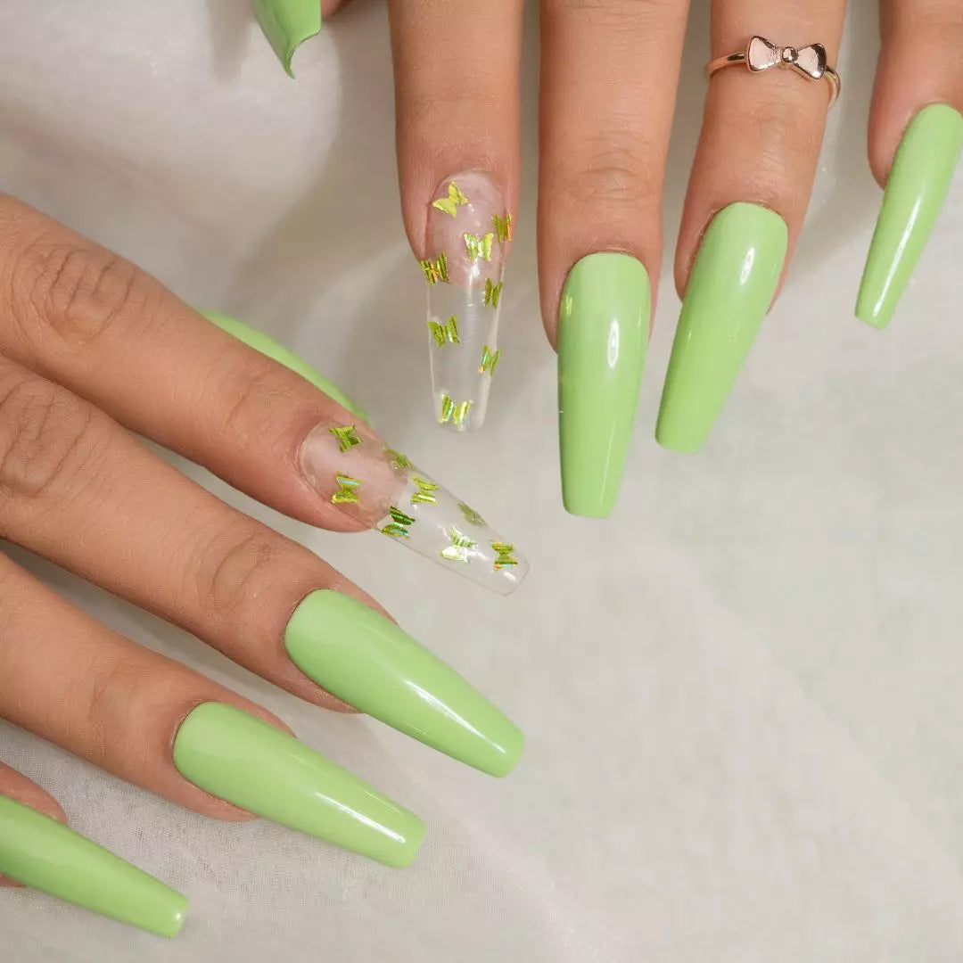 Clear Nail Art – Green Butterfly Fake Nails Set