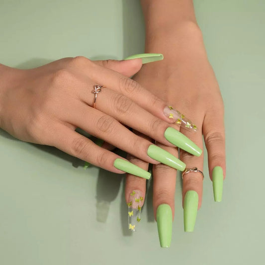 Clear Nail Art – Green Butterfly Fake Nails Set