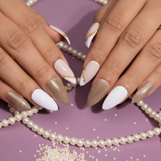 White Gold Foil Press-on Nails Set