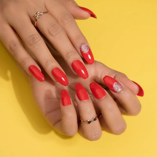 Paint me Red Press-on Nails Glitter Nail Set