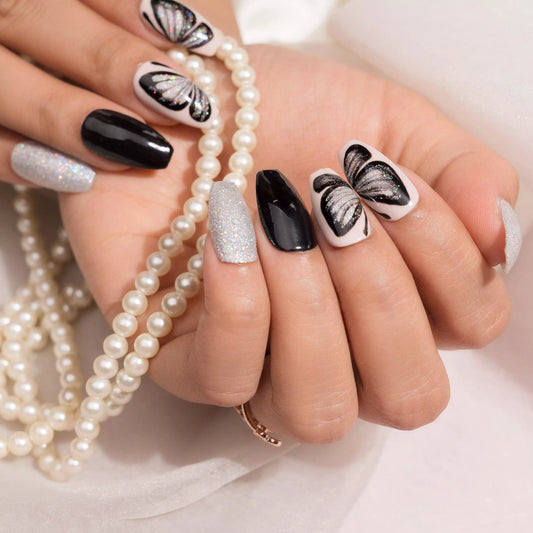 Glitter Butterfly Press-On Nails Set